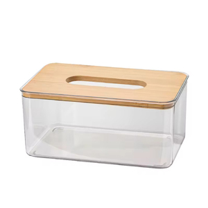 Plastic Tissue Box for Home and Car Household Rectangle Transparent Tissue Box <b>Napkin</b> <b>Dispenser</b> With Bamboo Lid - Product Image 2