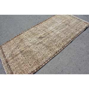 พรมตุรกีคลาสสิกวินเทจ3.6 X 7.7ft เบจขนสัตว์สีน้ำตาลพื้นที่ขนาดใหญ่เย็บปะติดปะต่อกันการออกแบบสี่เหลี่ยมผืนผ้าสำหรับยางพรมห้องโถงห้อง - Product Image 2