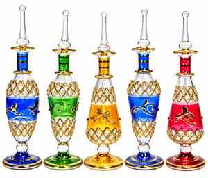 Flacons de parfum en verre soufflé à la main, flacons d'attar de luxe faits à la main avec décoration dorée, conteneurs d'huile de parfum traditionnels colorés - Product Image 5