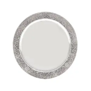 Plaque de présentation ronde pour fête de mariage, plaque de chargeur en laiton poli blanc et argent brillant