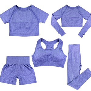 Ensemble de sport pour femmes, 2 pièces, soutien-gorge de sport sans couture anti-rides, leggings à manches longues, ensemble de jogging athlétique, tenue de sport - Product Image 1
