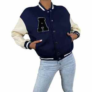 2024 chaquetas universitarias para mujer, chaqueta de invierno acanalado con cuello de punto de alta calidad con mangas completas, estilo callejero transpirable - Product Image 1