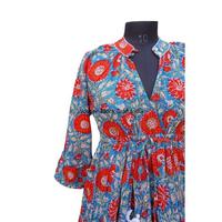 Robe de plage moderne vintage faite à la main, robes décontractées personnalisées, 100% coton indien, respirante, lavable, imprimé floral, longueur genou