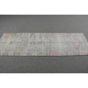 พรมวินเทจตุรกี ขนาด 2.3x7.3 ฟุต (71x223 ซม.) พรมขนสัตว์ลายดอกไม้สีเทา - Product Image 3