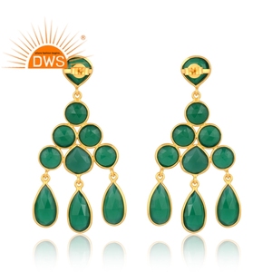 Latest Design Sterling Silver 18K Gold Plated Natural <b>Green</b> Onyx Gemstone Dangle Earring Demi Fine Jewelry For Women - Product Image 4