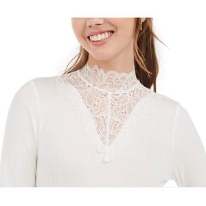 American Rag Junior's Women's Knit <b>Tops</b> White Illusion Lace <b>Mock</b> <b>Neck</b> <b>Top</b> Small Size - Product Image 2
