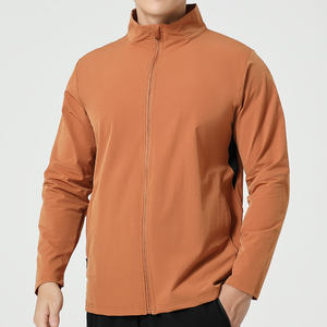 Venta caliente otoño cuatro colores sólidos bolsillo con cremallera 90% nailon 10% Spandex cuello levantado chaqueta cortavientos personalizada hombres - Product Image 1