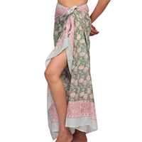 Hermoso Pareo de Algodón Estampado a Mano con Diseño Floral, Tela de Playa para Mujer, Cubre Bikini, Cubre Cuello, Traje de Baño