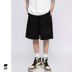 Pantalones cortos Cargo de cintura media para hombre, informales, con cremallera, cierre elástico, liso, teñido, patrón sólido, multibolsillo, holgado, de lona, Anti-UV - Product Image 3