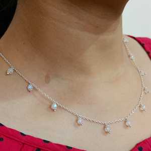 <b>Silver</b> Handmade Minimalist <b>Necklace</b> with Rainbow Moonstone Beads Geometric Gemstone Jewelry for Birthday Anniversary Engagement - Product Image 3