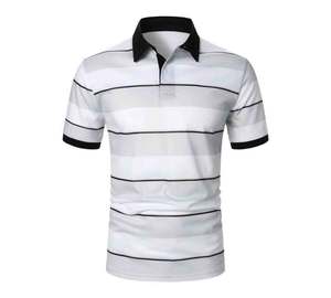 Polo chemise contraste rayure noir et blanc rayures hommes haut tendance décontracté rue hommes Polo chemise respirante - Product Image 6