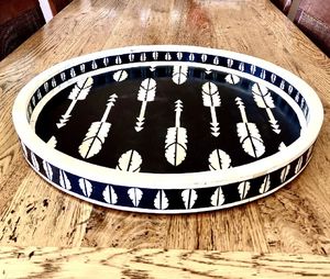 Plateau de service carré en bois incrusté de taille personnalisée avec dattes en résine Design hexagonal Qualité supérieure pour le service à l'hôtel et à la nourriture - Product Image 6