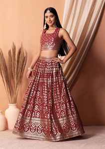 Hermosa ropa de fiesta Lehenga Choli con lentejuelas y trabajo de bordado de hilo - Product Image 4