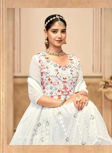 Magnifique costume Anarkali en faux georgette, style évasé, tissu de qualité supérieure, tenue ethnique tendance pour femmes - Product Image 5