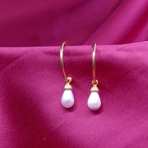 Ensemble de boucles d'oreilles pendantes pour femmes, bijoux en argent sterling 925 plaqué or, pierres précieuses en perles, vêtements de mariage - Product Image 5