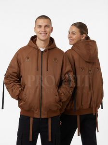 Veste bomber à capuche unisexe, vêtements de rue décontractés d'hiver, veste à fermeture éclair, poches personnalisées, mode moderne, sweats à capuche en nylon chauds - Product Image 5