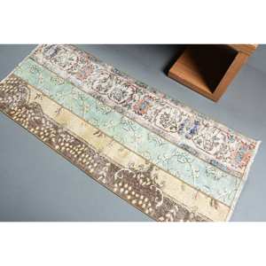 Alfombra turca Vintage Beige, 2,4x5,5 pies, área grande, rectángulo, pasillo, piel de lana, látex para el hogar, sala de estar, Patchwork, algas marinas - Product Image 4