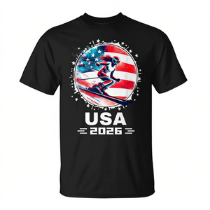T-Shirt Promozionale Squadra di Sci con Bandiera Americana USA Stati Uniti per lo Sci - Product Image 2