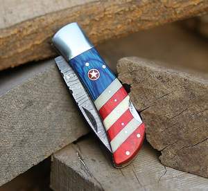 มีดพกพายอดนิยมขายส่งจากโรงงาน ผลิตจากเหล็กดามัสกัส สำหรับตั้งแคมป์ มีดพับ ด้ามจับลายธงชาติอเมริกัน จำหน่ายจำนวนมาก - Product Image 4