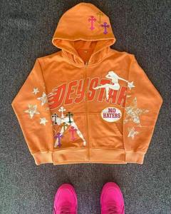 Sudadera con capucha personalizada de fábrica con logo serigrafiado, bordado con cremallera, sin cordones, lavado ácido, doble capucha, rizo francés, rayas, 100% algodón, invierno - Product Image 3