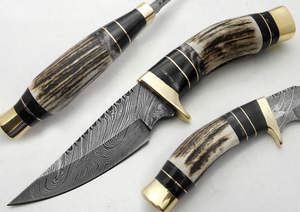 Cuchillos de caza de acero D2 hechos a mano personalizados con mango de cuerno Cuchillo Bowie de alto pulido con Funda de cuero. - Product Image 2