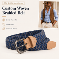 Ceinture tressée élastique personnalisable pour homme, en tissu extensible tissé avec garniture en cuir, boucle ardillon vintage pour jeans et pantalons – Vente en gros