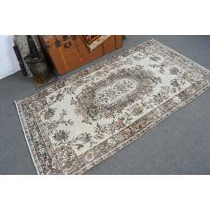 Turkish Vintage Area Rug 3.8x6.6 ft, <b>Brown</b> Solid Rug <b>Wool</b> - Product Image 1