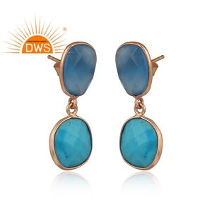 ต่างหูหินควอยซ์ชุบทองโรสเตอร์สีฟ้า - Product Image 3