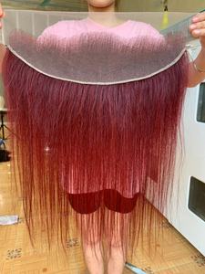 13x4 13X6 Dentelle Frontale Cheveux Humains HD Bourgogne Pour Les Femmes Longs Blanchis - Product Image 2