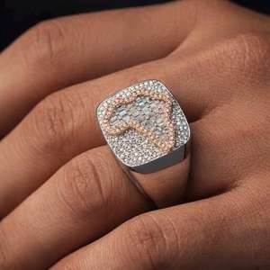 Custom Map 925 Sterling Silver Rhodium Plated Prong Setting VVS Cut Moissanite Sparkling Look Hip Hop Cocktail <b>Statement</b> <b>Ring</b> - Product Image 3