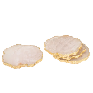 Posavasos de Cuarzo Rosa y Ágata de la Mejor Calidad, Borde Dorado, Hechos a Mano, Ecológicos, Diseño Cuadrado Moderno, Opciones de Color Personalizadas para el Hogar - Product Image 2