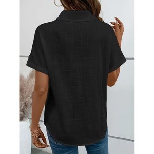Camisa de manga corta con cuello y botones para mujer, 34979 - Negro - Product Image 3
