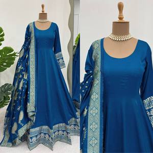 Diseñador tradicional Anarkali bordado vestido de trabajo Dupatta conjunto de alta calidad azul cielo ropa de noche para fiestas precio al por mayor - Product Image 1