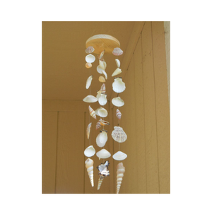 Carillón de vino SeaShell con conchas marinas recicladas y colgador de madera rústica para decoración acústica al aire libre hecho en Vietnam - Product Image 4