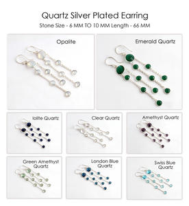 Luxury Stylish Tiny Round Faceted London Blue Quartz Bezel Set <b>Long</b> <b>Chain</b> Earrings <b>Silver</b> Plated Chandelier Earring Gift for Her - Product Image 2