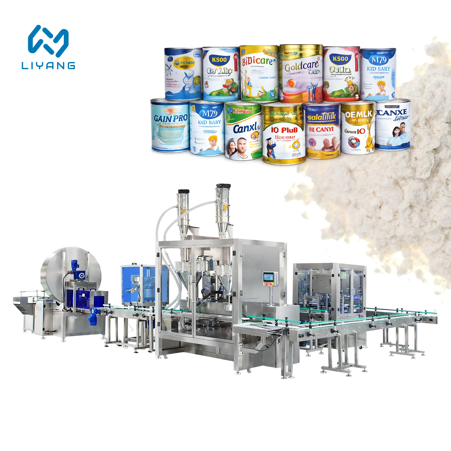 Full Automatic High Speed Powder Filling Proteins Powder Tins Filling Machines Milk Powder Canning Production Line