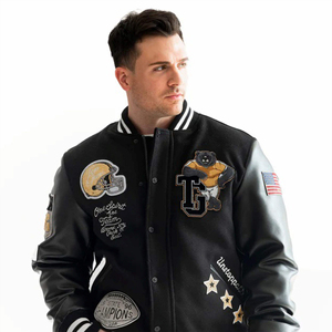 Veste Letterman brodée personnalisable de haute qualité pour hommes respirante grande taille avec logos d'équipe noms et numéros fourrure de mouton - Product Image 1