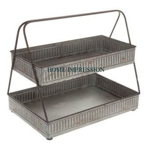 Plateau de sécurité alimentaire galvanisé à la main de haute qualité couleur grise finition rustique grande taille maison et cuisine plateau de service alimentaire en vente - Product Image 5