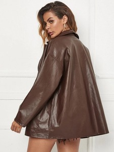 Vêtement pour femme en cuir d'agneau tricoté, léger et écologique, avec rivets et empiècements, grande taille, style moto, vente en gros, haute qualité - Product Image 3