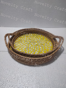 Plateau de service rectangulaire en bois fait main écologique avec décor en nacre pour le stockage et l'affichage de fruits de pain de café - Product Image 4