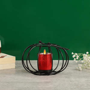 Portavelas y Porta Té de Calabaza de Metal Negro Antiguo, Hechos a Mano, Ecológicos, Duraderos, Decoración para el Hogar - Product Image 1