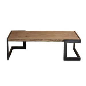 Table basse de luxe en bois massif avec pieds géométriques en métal meubles de salon taille et finition personnalisées à un prix abordable - Product Image 1