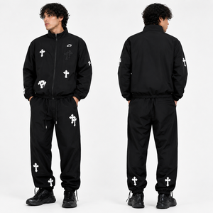 Ensemble de survêtement en nylon personnalisé avec impression graphique pour homme, coupe-vent zippé streetwear, ensemble jogging, broderie, patch, sweats à capuche coupe-vent - Product Image 2