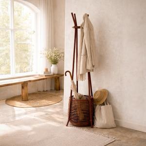 Best Seller Rattan <b>Hat</b> <b>Stand</b> Coat Rack Handmade Antique Wood Racks for Scarfs Coats and Clothes - Product Image 3