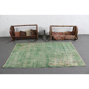 Alfombra Vintage de 3.6x6.3 pies (109x193 cm), Alfombra Turca de Lana con Diseño de Puntos Verdes - Product Image 3