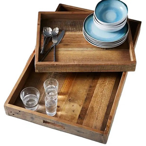 Bandeja para servir comida de forma cuadrada Color marrón Personalizado Madera natural Utensilios de cocina con estilo Bandeja para servir comida y bebida - Product Image 5