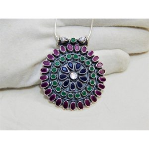 Collar con colgante fino de Plata de Ley 925 con piedras preciosas multinaturales para compromiso y Aniversario - Product Image 4