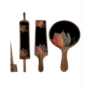 Plateau de service en bois émaillé personnalisé avec poignée double face Plateau rond rectangulaire moderne Décor de salle à manger de cuisine élégant - Product Image 1