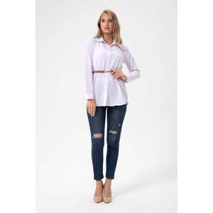 Chain-detailed thin <b>elastic</b> women's <b>belt</b>, suitable for jackets, shirts, and dresses. - BEIGE - Product Image 2