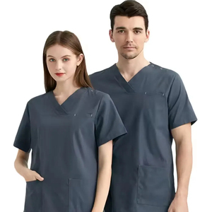 2024 alta calidad de los hombres de manga corta de verano Hospital Scrubs nuevo diseño multi-bolsillos cremallera traje de fregado de cuello alto conjuntos de fregado - Product Image 3